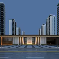 Modern Entrance Gate With High Rise Buildings Symmetrical Design Marble Facade And Spacious Driveway