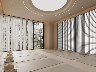 Serene Yoga Studio Interior With Mats And Natural Light 3d model