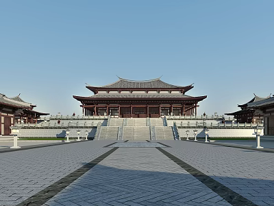 Ancient Chinese Architecture With Classic Eaves Stone Steps And Symmetric Courtyard 3d model