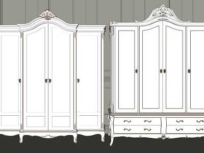 Classical White Wardrobe Design With Carved Details And Multiple Doors Drawers 3d model
