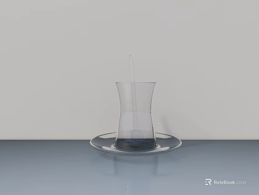 Modern Transparent Glass Tableware Set With Cup Saucer And Straw 3d model 