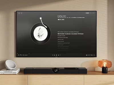 Smart TV With Music Playback Interface And Vinyl Record Design In Living Room With Soundbar 3d model