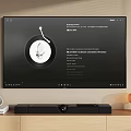 Smart TV With Music Playback Interface And Vinyl Record Design In Living Room With Soundbar