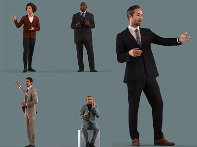 Business Men In Suits With Various Standing And Sitting Poses 3d model