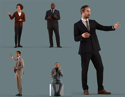Business Men In Suits With Various Standing And Sitting Poses 3d model