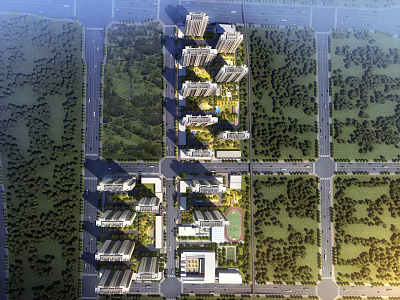 Aerial View Planning of Modern Residential Community With Green Spaces And Road Layout 3d model