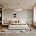 Modern Bedroom Interior Design With Large Bed Open Wardrobe Wall Art Rug And Chandelier