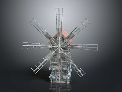 Industrial Windmill Equipment With Metal Blades And Structural Frame Design 3d model