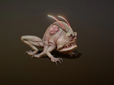 Mutant Creature with Glowing Tendrils Bumpy Skin Sharp Fangs in Crouching Posture 3d model