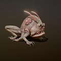 Mutant Creature with Glowing Tendrils Bumpy Skin Sharp Fangs in Crouching Posture 3d model