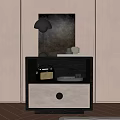 Modern Bedside Table With Drawer Silver Lamp And Decorative Items On Neutral Wall 3d model