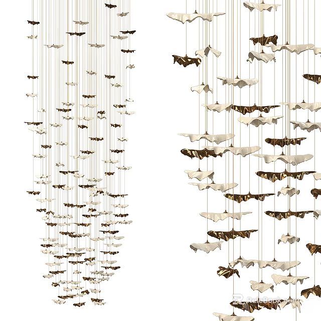 Elegant Modern Multiple Hanging Pendant Lights With Butterfly Shaped Decorative Design 3d model