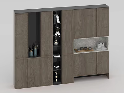 Sleek Modern Wooden Decorative Cabinet With Open Shelves And Decorative Ornaments 3d model