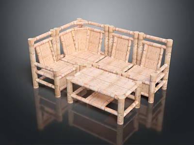 Rattan Woven Leisure Chairs Set With Coffee Table For Outdoor Patio Use 3d model