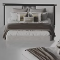 Modern Background Double Bed With Light Gray Upholstered Headboard Beige Brown Pillows And Brown Blanket