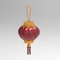 Traditional Red Lantern With Gold Decorative Details And Hanging Tassels