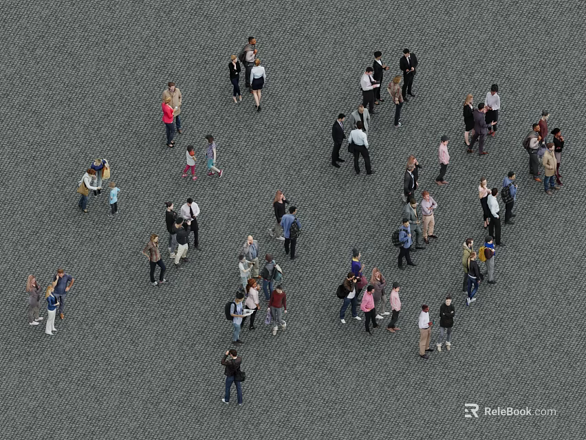 Group of People Casually Gathered on Gray Outdoor Ground Surface 3d model 