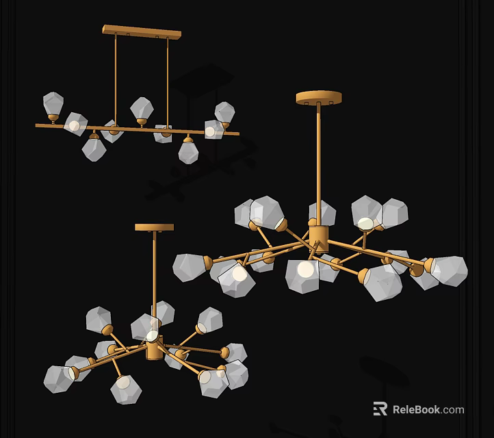 Modern Chandelier Design With Golden Structure And Geometric Transparent Decorations 3d model 