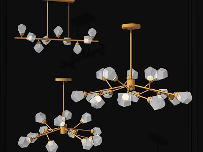 Modern Chandelier Design With Golden Structure And Geometric Transparent Decorations 3d model