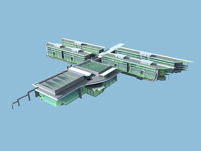Modern School Building Design With Green Roofs And Connected Glass Structures 3d model
