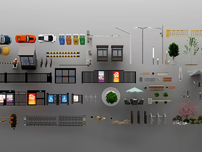 Garden landscape street lamp plant park chair access control car characters and other outdoor ornaments 3d model