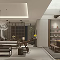 Chinese Style Living Room Interior With Sofa Tea Table Lattice Screen And Pendant Chandelier