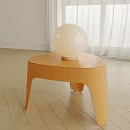 Modern Orange Side Table With Triangular Top And Curved Legs Holding White Globe Lamp 3d model