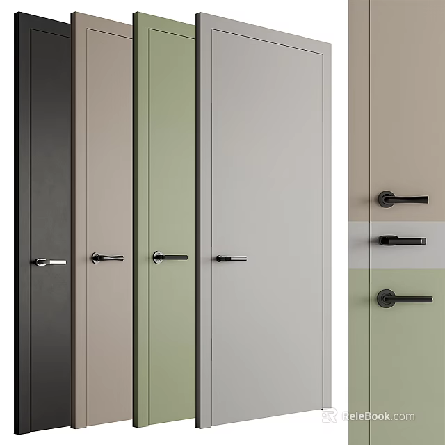 Stylish Hinged Doors In Multiple Colors With Black Door Handles For Home Interiors 3d model 