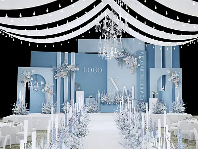 Modern wedding scene light blue with suspended ceiling 3d model