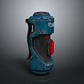 Futuristic Blue Handheld Weapon With Red Component And Tactical Metallic Design