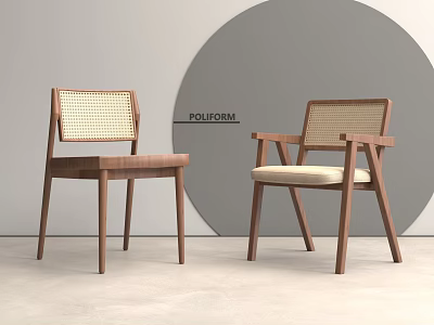 Stylish Wooden Dining Chairs With Woven Backrest And Cushioned Seat For Modern Home Decor 3d model