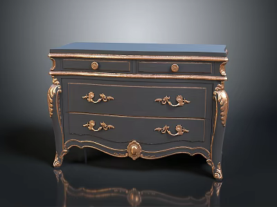Classic Dark Gray Entryway Console Table with Gold Carved Handles and Ornate Drawer Design 3d model