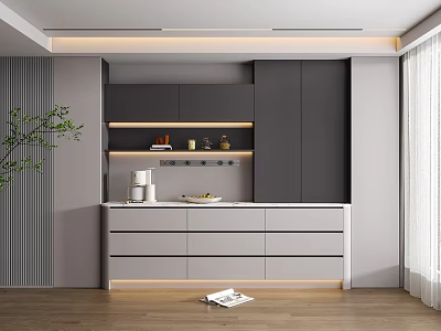 Modern Buffet Cabinet Design With Drawers Cabinets Shelves And Decorative Items In Stylish Interior 3d model