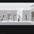 Modern Fashion Clothing Store Front with Glass Windows Mannequins Green Plants and Display Racks