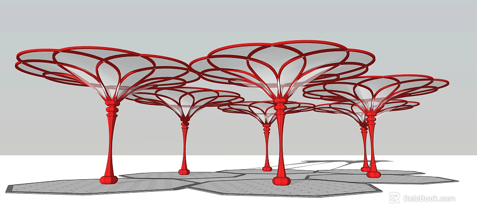 Red Flower Shaped Pergola With Modern Design And Supporting Columns Outdoor 3d model 