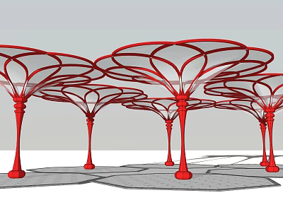 Red Flower Shaped Pergola With Modern Design And Supporting Columns Outdoor 3d model