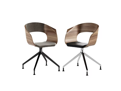 Modern Office Chairs With Wooden Armrests Swivel Metal Bases Gray And Black Cushions 3d model