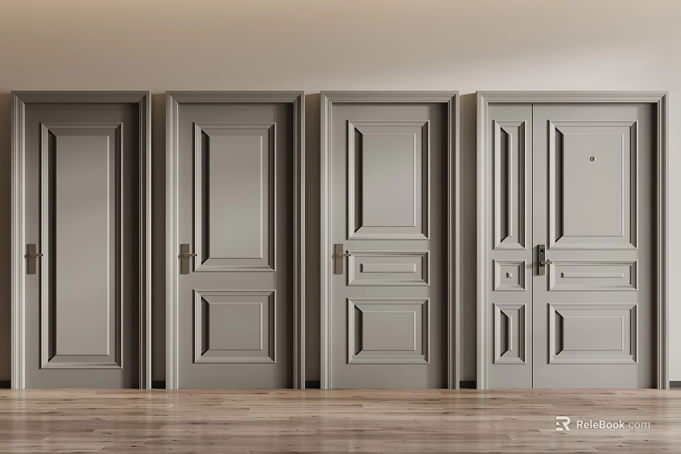 Modern Hinged Doors In Gray With Various Design Styles For Home Interior 3d model