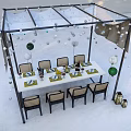 Outdoor Dining Table And Chairs Set With Transparent Canopy White Green Decorative Balls