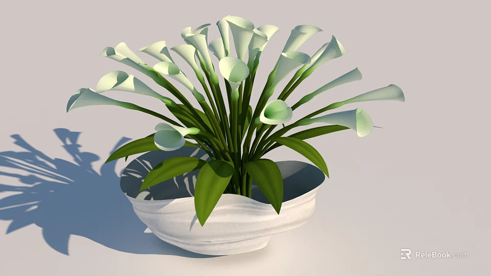 Elegant White Vase With Lush Green Leaves And White Bell-shaped Flowers 3d model 