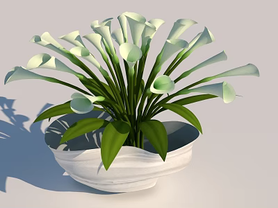 Elegant White Vase With Lush Green Leaves And White Bell-shaped Flowers 3d model