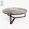 Modern Round Coffee Table With Wooden Glass Top Unique Grain And Black Metal Geometric Legs