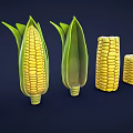 Fresh Corn Vegetables in Various Forms with Green Husks and Yellow Kernels Displayed 3d model