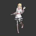 Anime Fantasy Character Girl In Red Striped Apron With Brown Boots As Creature