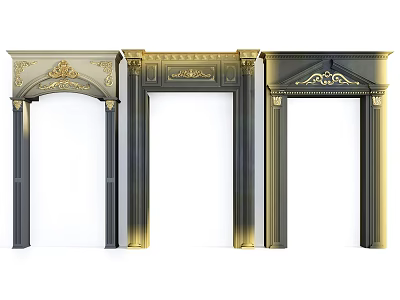 Three Different Classic Decorative Door Arches With Golden Carvings And Elegant Designs 3d model