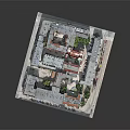Architectural Model of Urban Building Complex With Colorful Roofs Green Trees and Vehicles