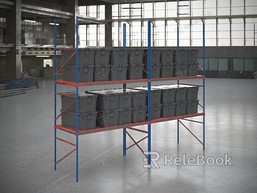 warehouse equipment goods shelf plastic box model