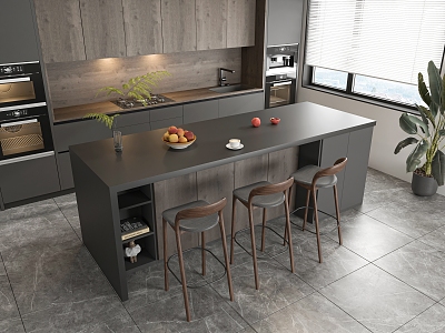 Bar and Chair Combination Cabinet Island Table 3d model