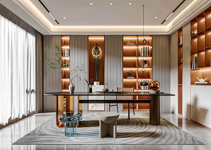Modern Study Tea Room Tea Table and Chair Tea Stool Tea Cabinet Chandelier Tea Table Storage Rack Decorative Cabinet Bookcase 3d model