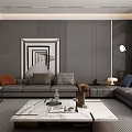 Modern Open Concept Living Dining Space With Marble Table Chairs Chandelier And Minimalist Decor
